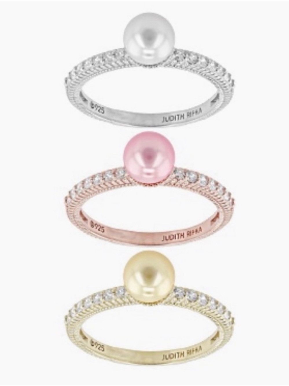 Pearl Accent Ring in White, Pink, and yellow gold wash. Size 10